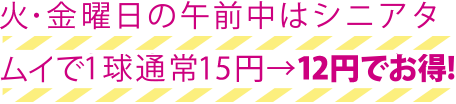 火・金曜日の午前中はシニアタイムで1球通常14円→11円でお得！